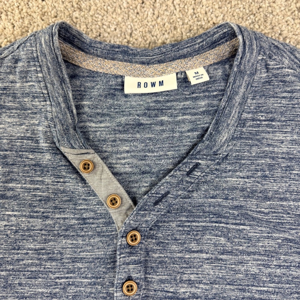 ROWM Henley Shirt Men M Blue Space Dye Relaxed Fit Cotton Casual Soft Minimalist